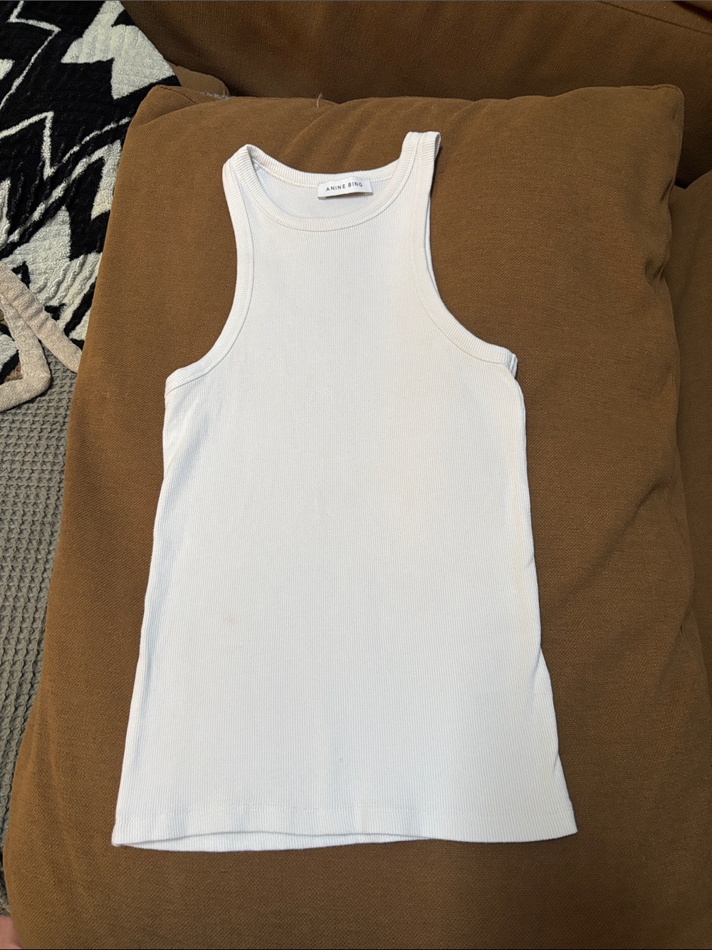 Anine Bing White Ribbed Racerback Tank